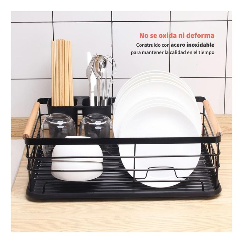 Secaplatos Escurridor 1 Nivel Acero Inox Negro Simplit-2