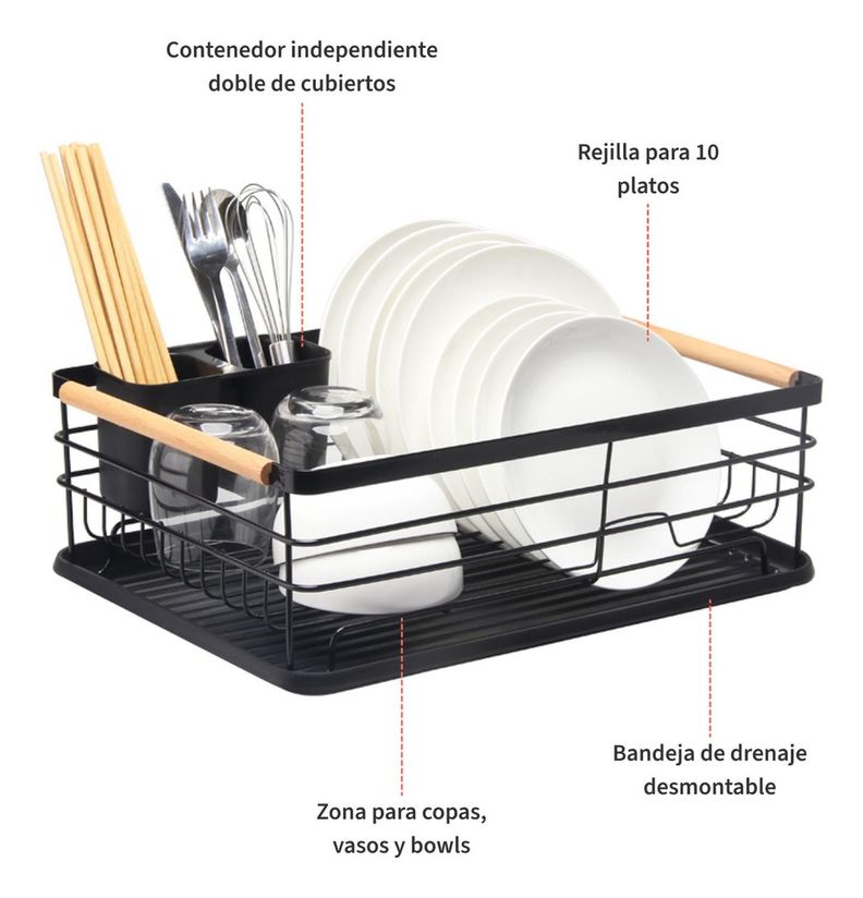 Secaplatos Escurridor 1 Nivel Acero Inox Negro Simplit-3