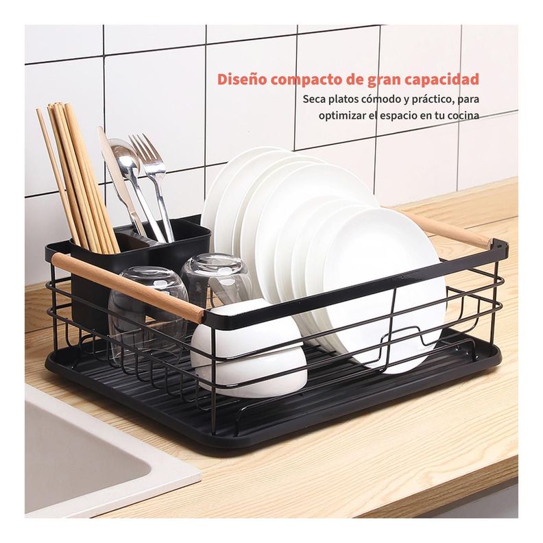 Secaplatos Escurridor 1 Nivel Acero Inox Negro Simplit-4