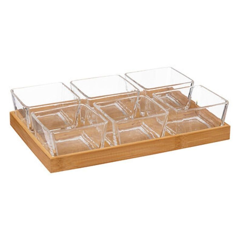Set Aperitivo 7 Pza Vidrio Base Bambu Secret de Gourmet Cafe Claro