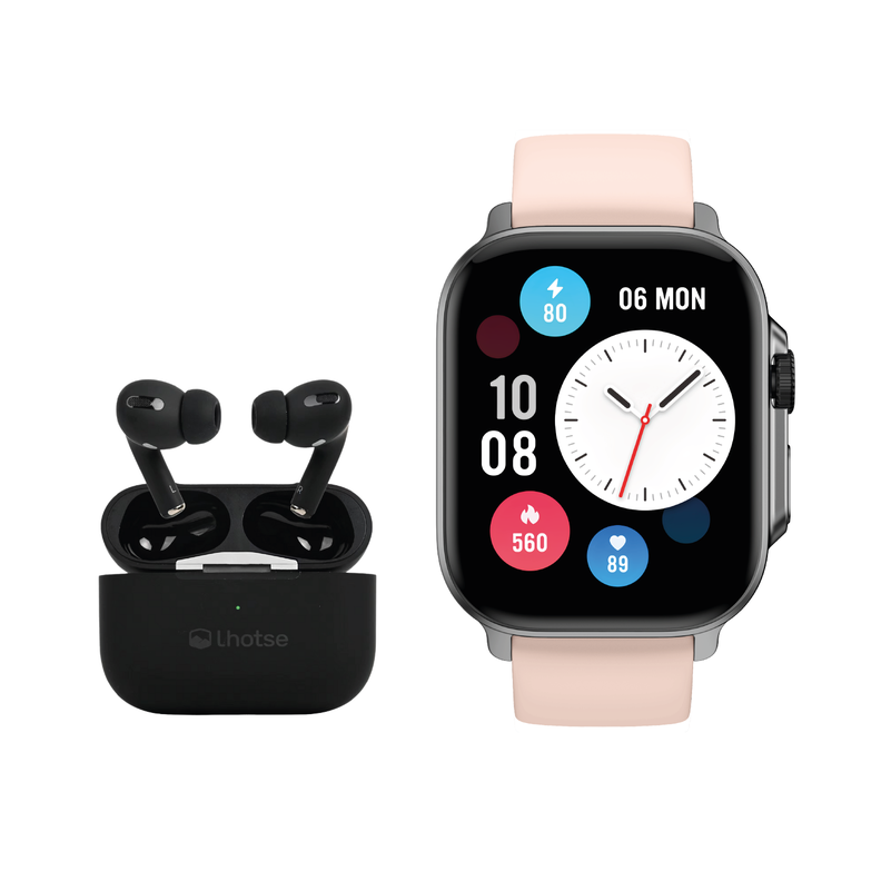 Pack Smartwatch Connect S03 Pink + Audífono RM7 Black Lhotse-0
