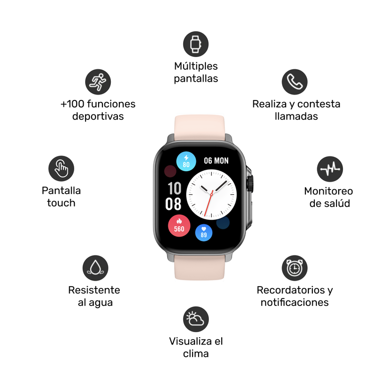 Pack Smartwatch Connect S03 Pink + Audífono RM7 Black Lhotse-2