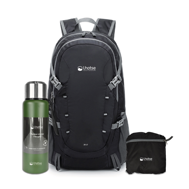 Kit Mochila Outdoor + Termo Patagón Verde Lhotse-0