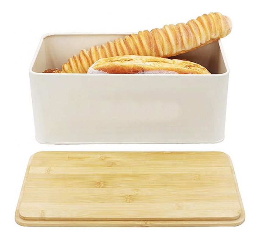 Panera Metálica con Tapa Bamboo Blanca Simplit-1