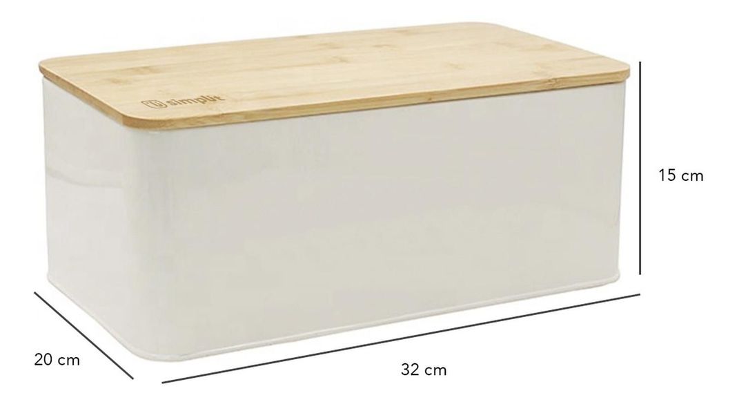 Panera Metálica con Tapa Bamboo Blanca Simplit-2