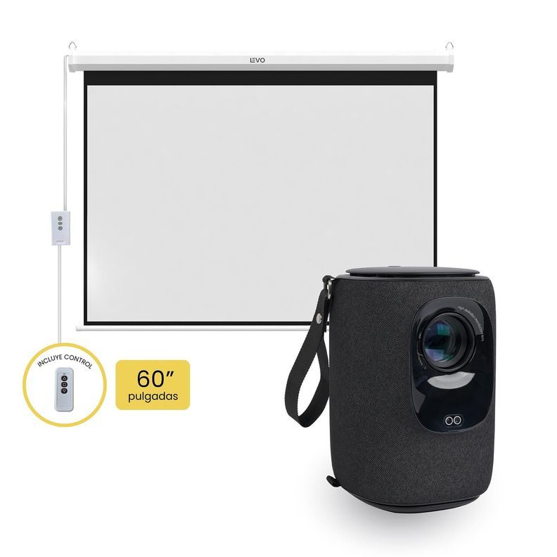 Proyector Portatil Nova 9000lm + Telón 60" Eléctrico LEVO-0