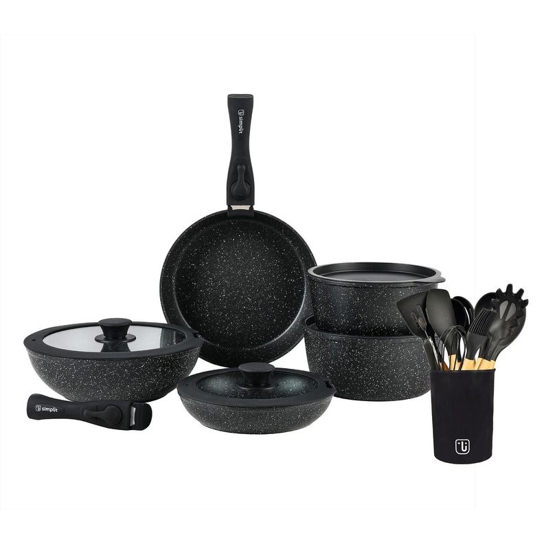 Bateria Cocina Oxford + Set 12 Utensilios Negro Simplit