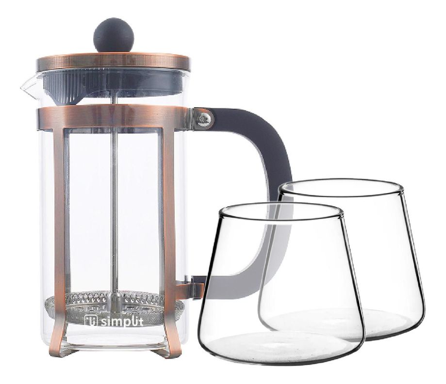 Pack Cafetera Francesa 600 ml + Set 2 Vasos 320 ml Simplit-0