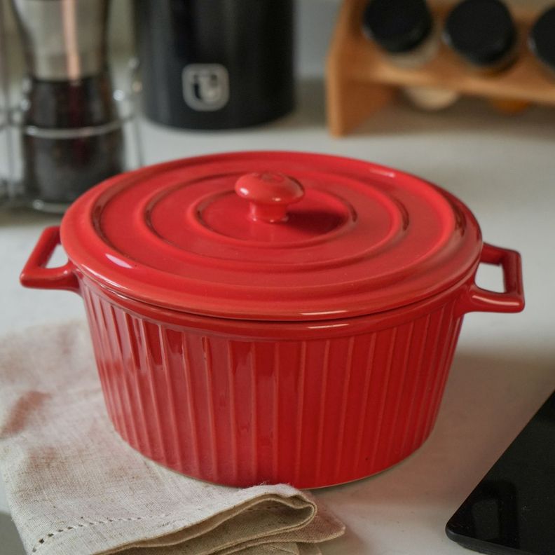 Fuente De Cerámica Para Horno Cacerola Olla Roja Simplit-5