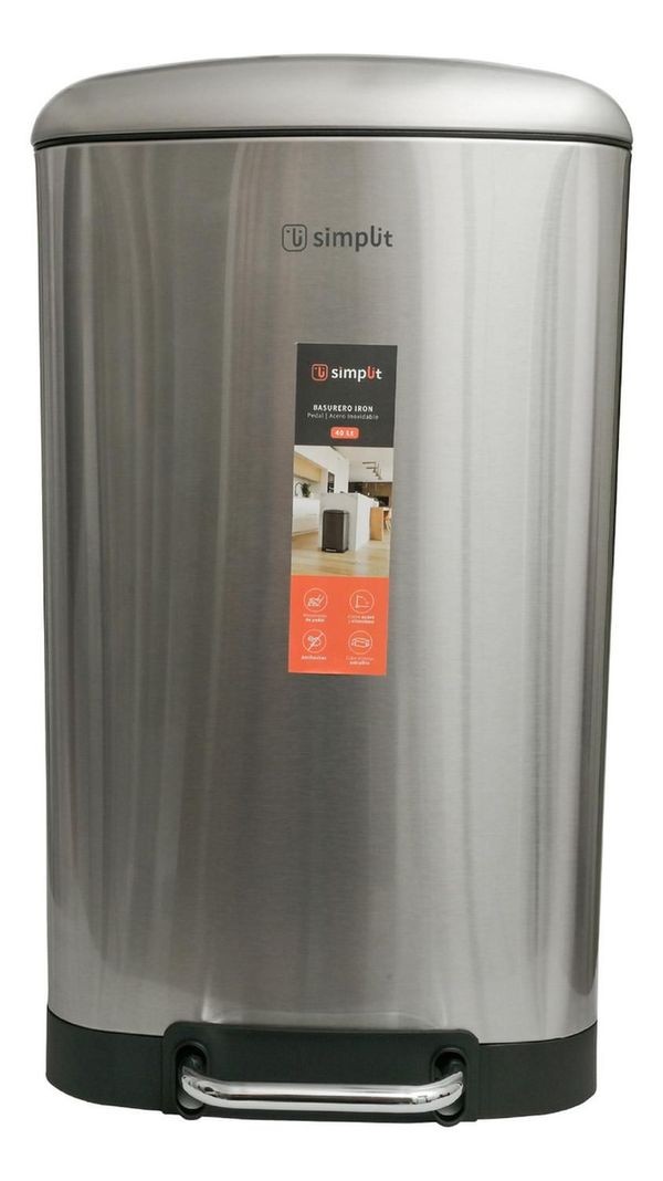 Basurero Cocina Iron 40lts Pedal Acero Inox Simplit-0