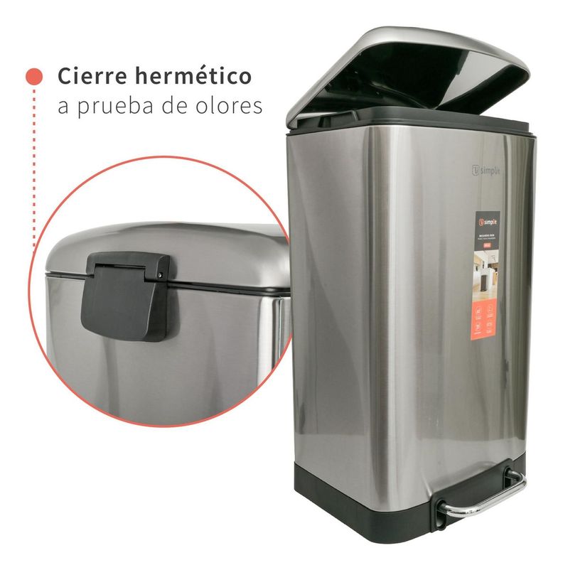 Basurero Cocina Iron 40lts Pedal Acero Inox Simplit-6