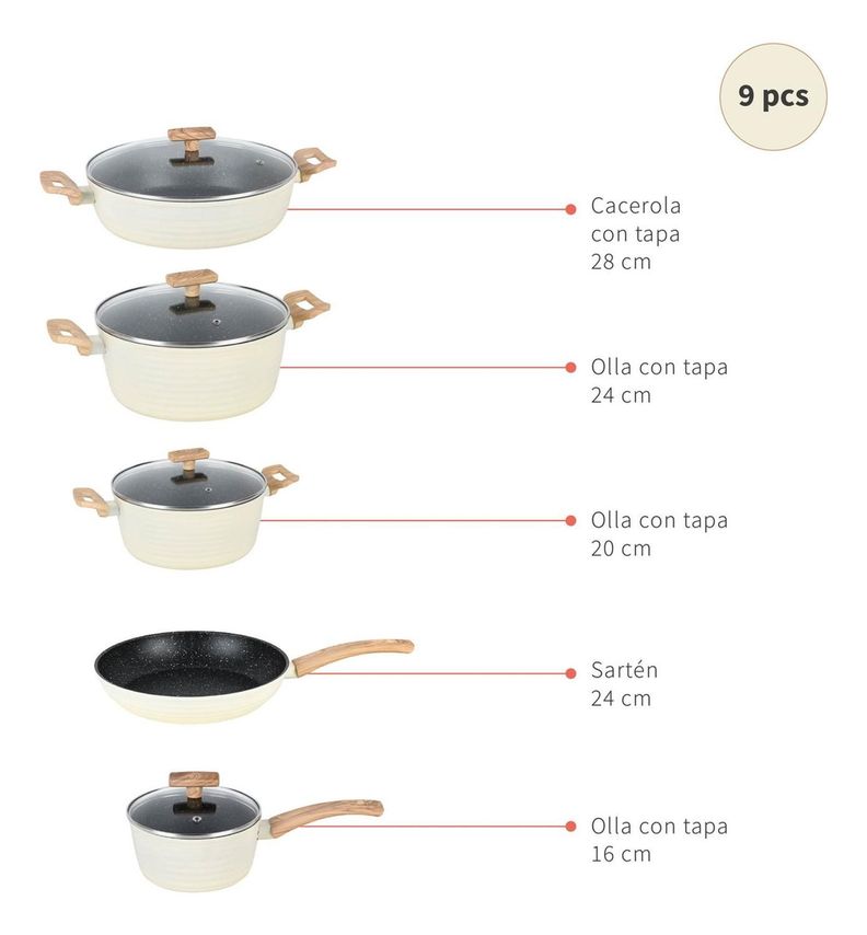 Batería de Cocina Antiadherente Savannah 9 Piezas-3