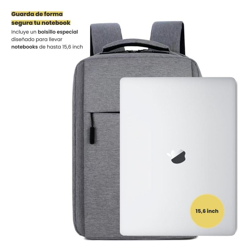 Mochila para Notebook con Puerto USB 15" Gris Levo-3
