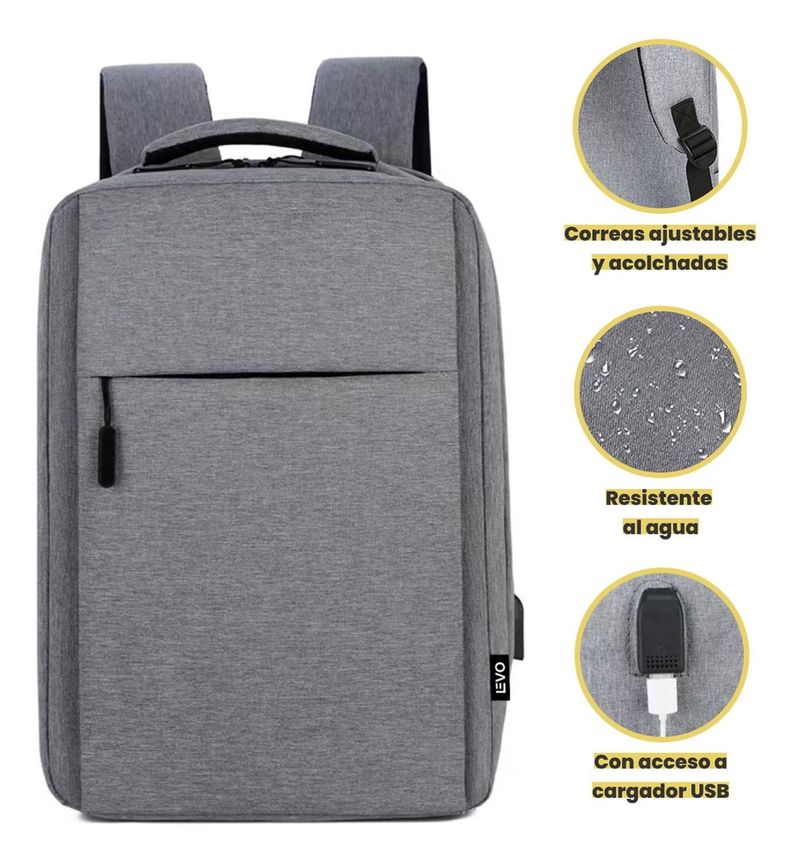 Mochila para Notebook con Puerto USB 15" Gris Levo-5