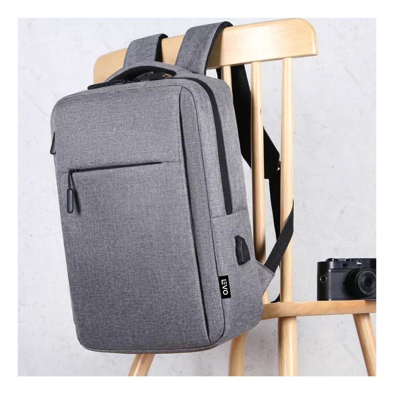 Mochila para Notebook con Puerto USB 15" Gris Levo-6