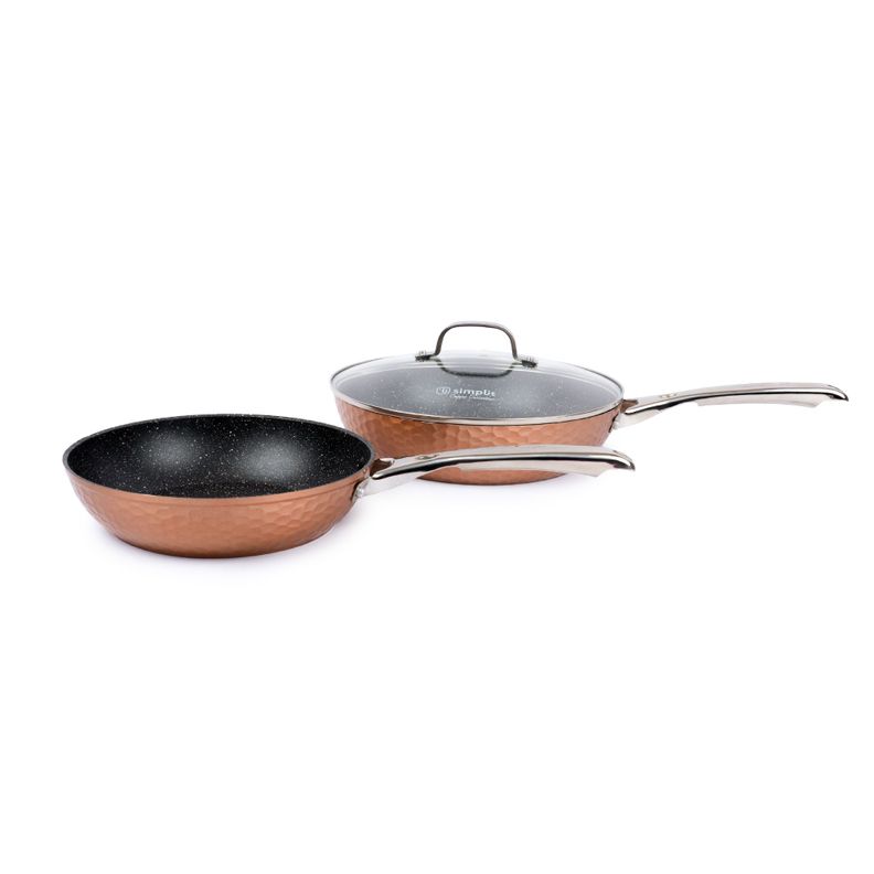 Set 2 Sartenes Cobre Antiadherente 28cm Tapa + 24cm Simplit-0