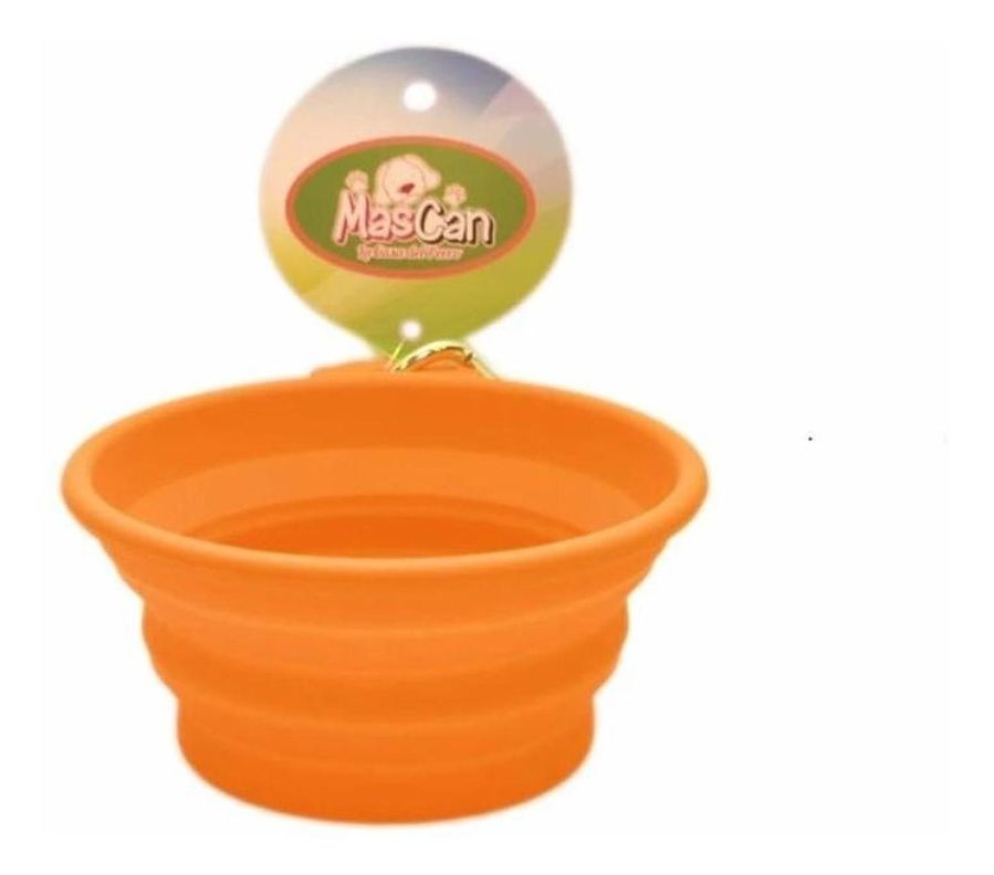 Plato Plegable Silicona Simple Naranja Para Perro M Mascan-0