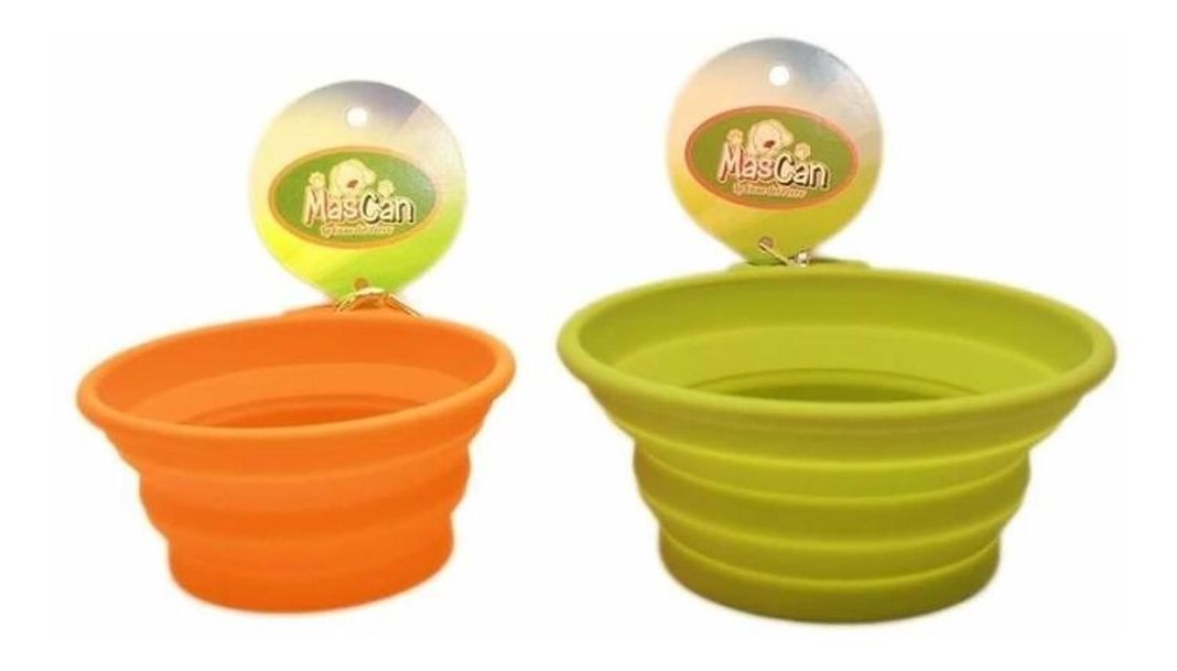 Plato Plegable Silicona Simple Naranja Para Perro M Mascan-2
