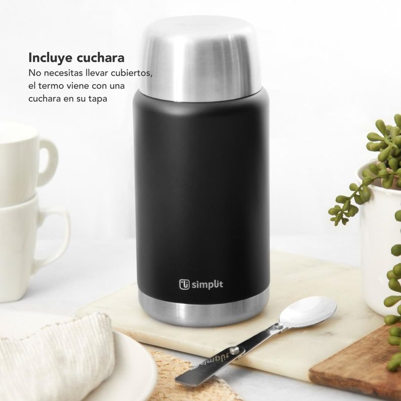 Termo de Comida Insulado Acero Inox 750 ml Negro Simplit-1