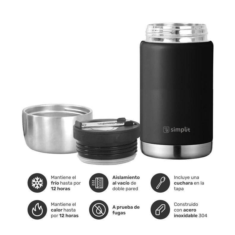 Termo de Comida Insulado Acero Inox 750 ml Negro Simplit-2
