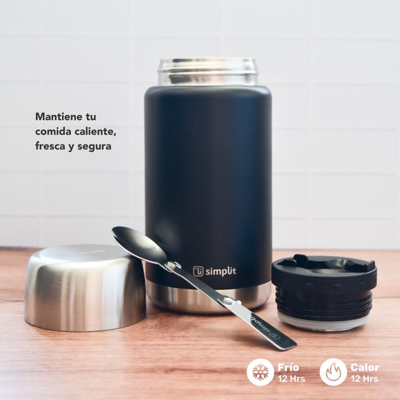 Termo de Comida Insulado Acero Inox 750 ml Negro Simplit-3