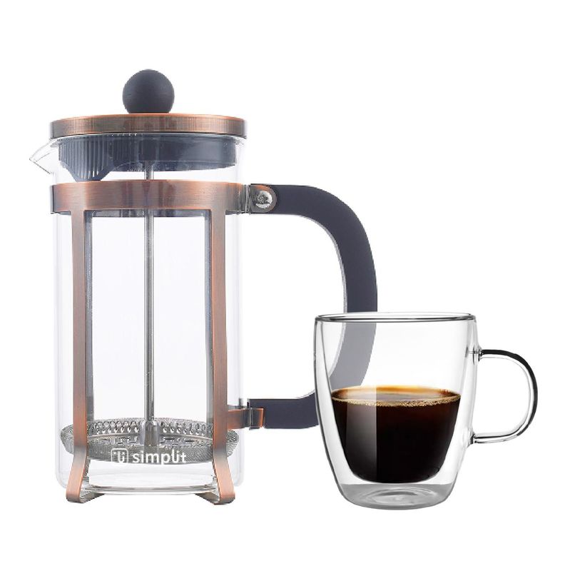 Pack Cafetera Francesa 600 ml + Taza Vidrio 350ml Simplit Negro