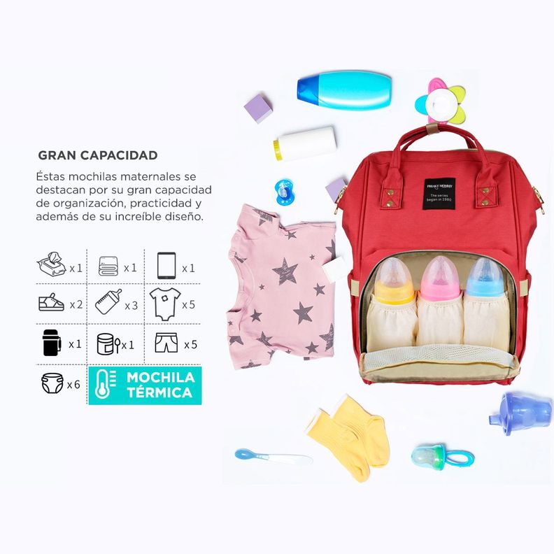 Mochila Maternal Pañalera Bebé Freaky Mommy Roja-2