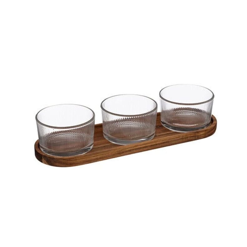 Set Aperitivo 4 Pza Vidrio y Base de Madera Secret de Gourmet Cafe Claro