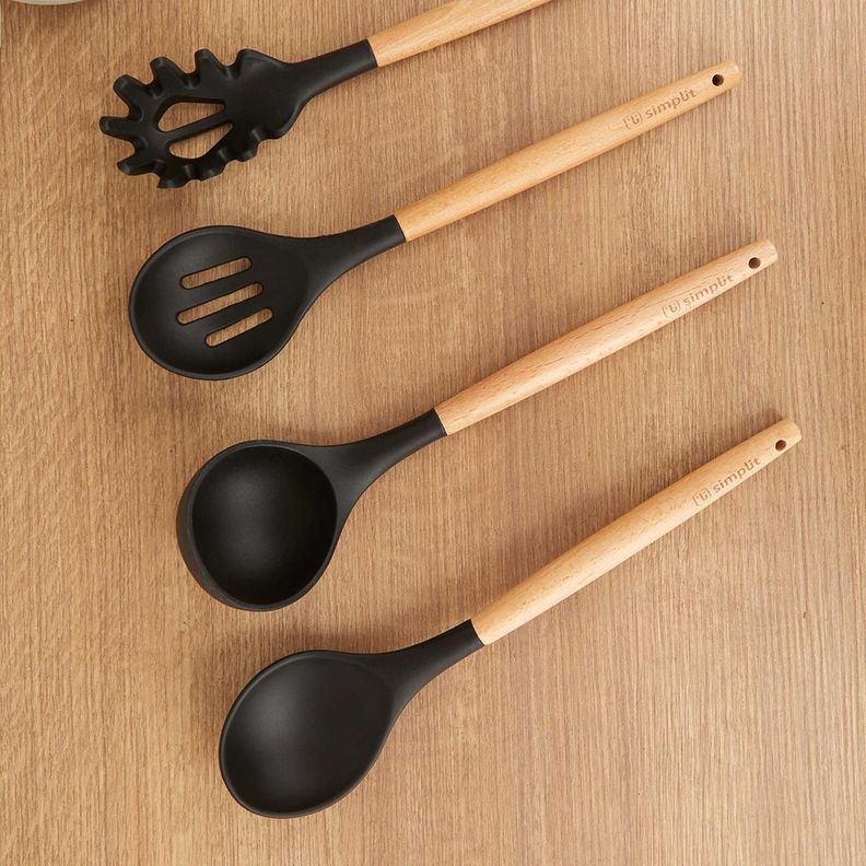 Set 12 Utensilios Cocina Silicona Negro Simplit-5