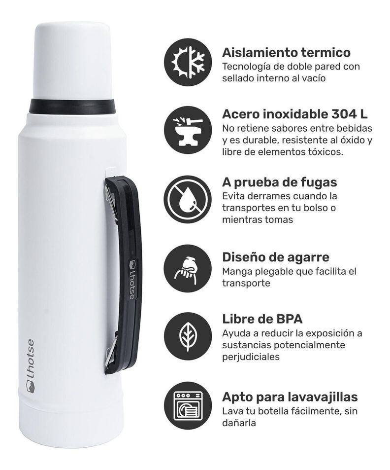 Termo Liquido Classic 1,3 lts + Mate Bombilla Lhotse White-1