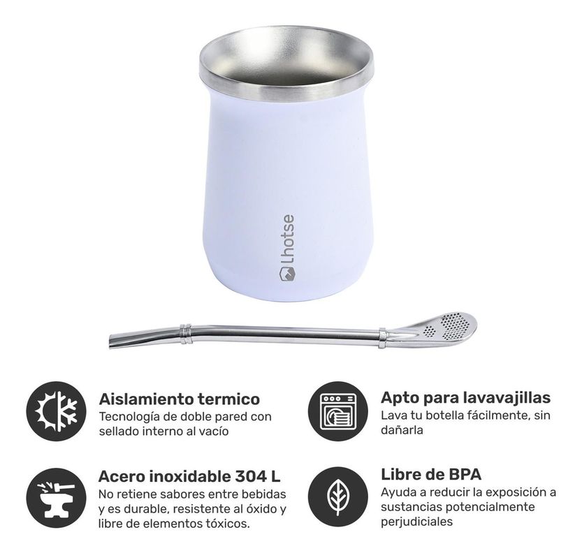 Termo Liquido Classic 1,3 lts + Mate Bombilla Lhotse White-3