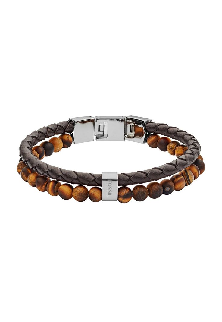 Pulsera Doble Fossil  JF03118040 Café Hombre-0