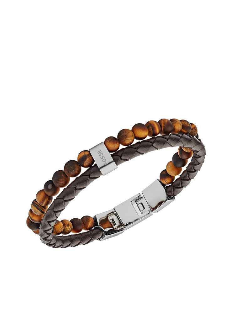 Pulsera Doble Fossil  JF03118040 Café Hombre-1