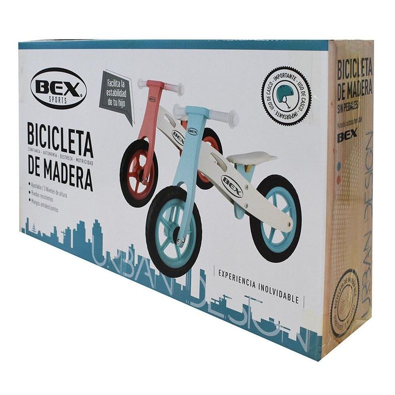 Bicicleta Madera Equilibrio Aprendizaje Sin Pedal Azul Bex-3