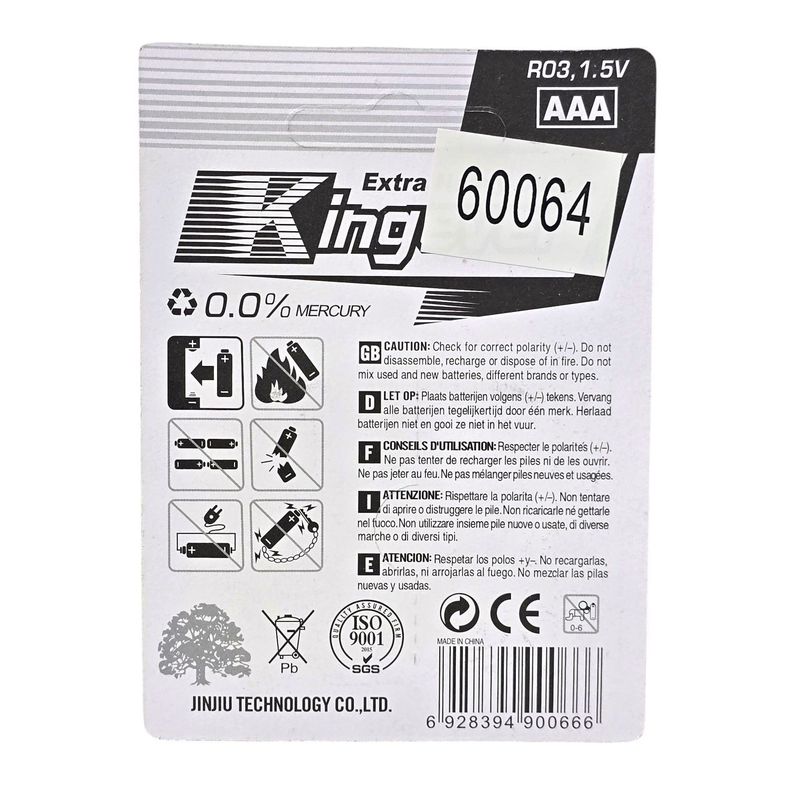 Pack 4 Pilas Kingever AAA Carbon Battery R03-2
