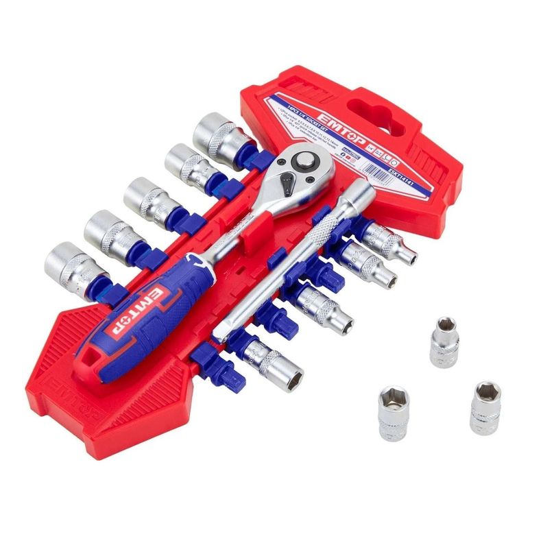 Kit de 14 Piezas Dados Ratchet 1/4 45t EMTOP -0
