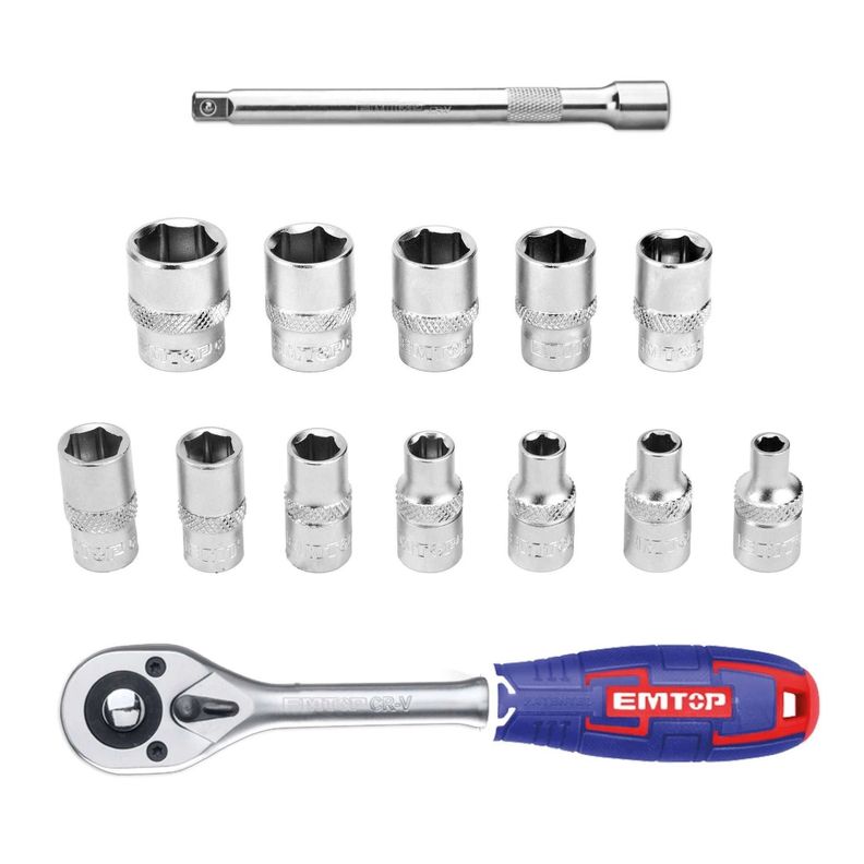Kit de 14 Piezas Dados Ratchet 1/4 45t EMTOP -4