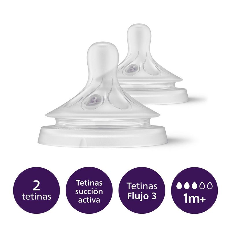 Pack 2 Tetinas Natural 3.0 Avent Flujo Medio 1m+-2