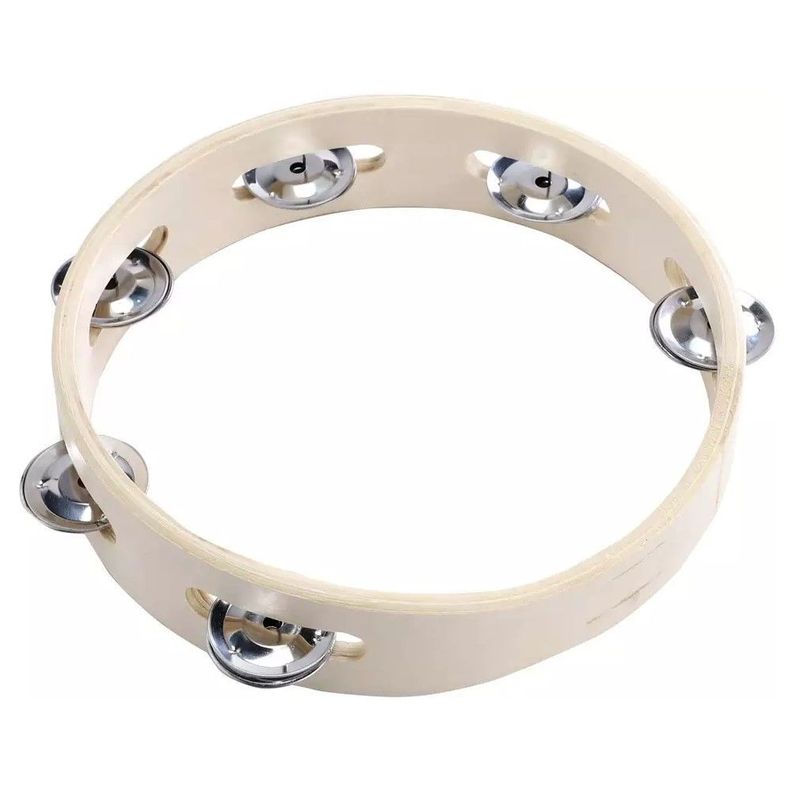 Pandero Madera 8 Pulgadas Sonajas Metal Beige Natural