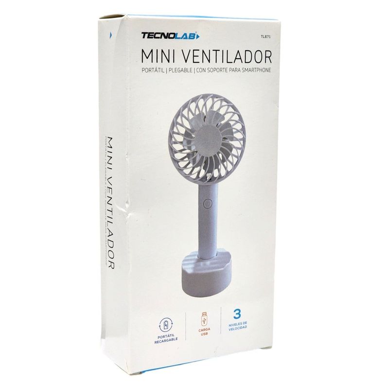 Ventilador Recargable Portátil Base Tecnolab Blanco TL671W-3