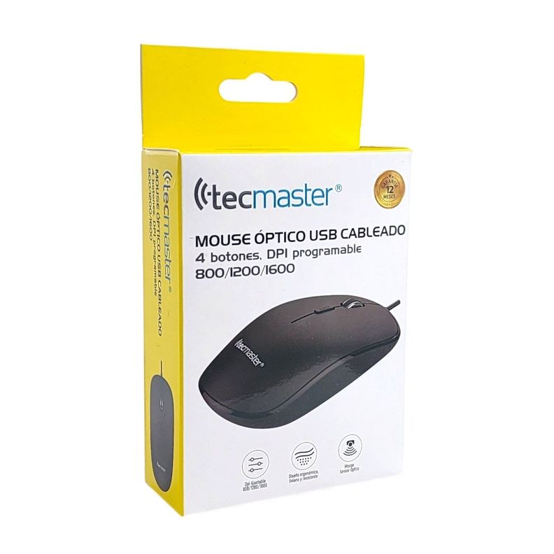 Mouse Óptico con Cable USB 1600 dpi Tecmaster Negro-4