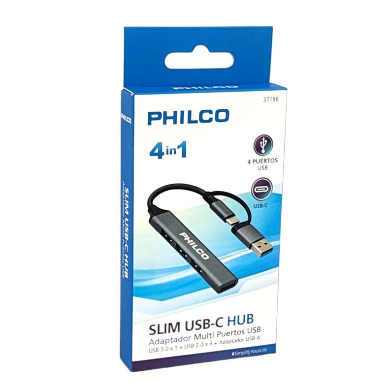 Hub 4 Puertos Usb 3.0 A Tipo C Philco 37186-5