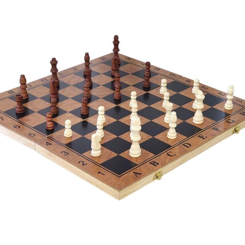 Juego de Madera 3 en 1: Ajedrez, Damas, Backgammon Plegable -0