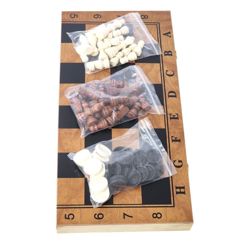 Juego de Madera 3 en 1: Ajedrez, Damas, Backgammon Plegable -6