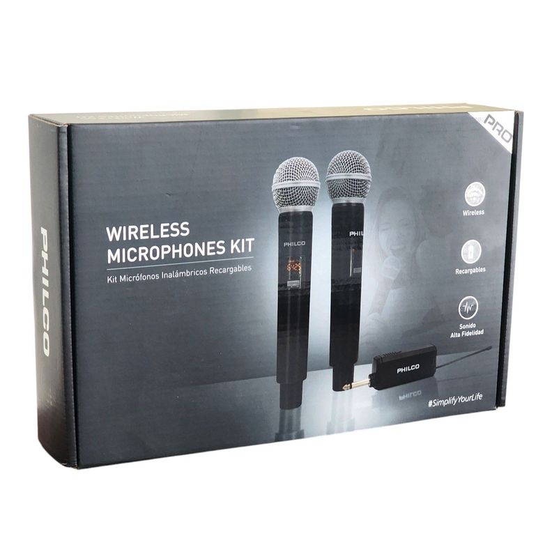 Kit 2 Micrófonos Inalámbricos UHF Recargables Philco WU519-7
