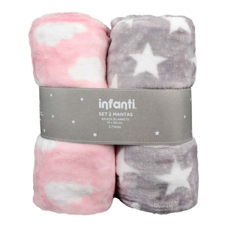 Pack 2 Mantas Infanti Polar 75x100cm Rosado-0