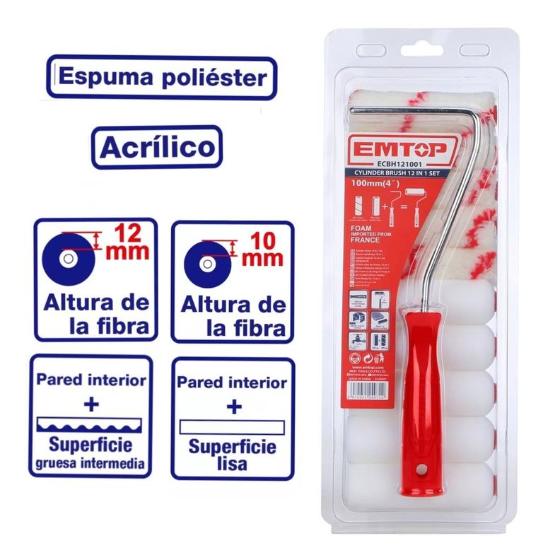 Kit Rodillo 100mm 4” de Pintura + 10 Rodillos Emtop -5