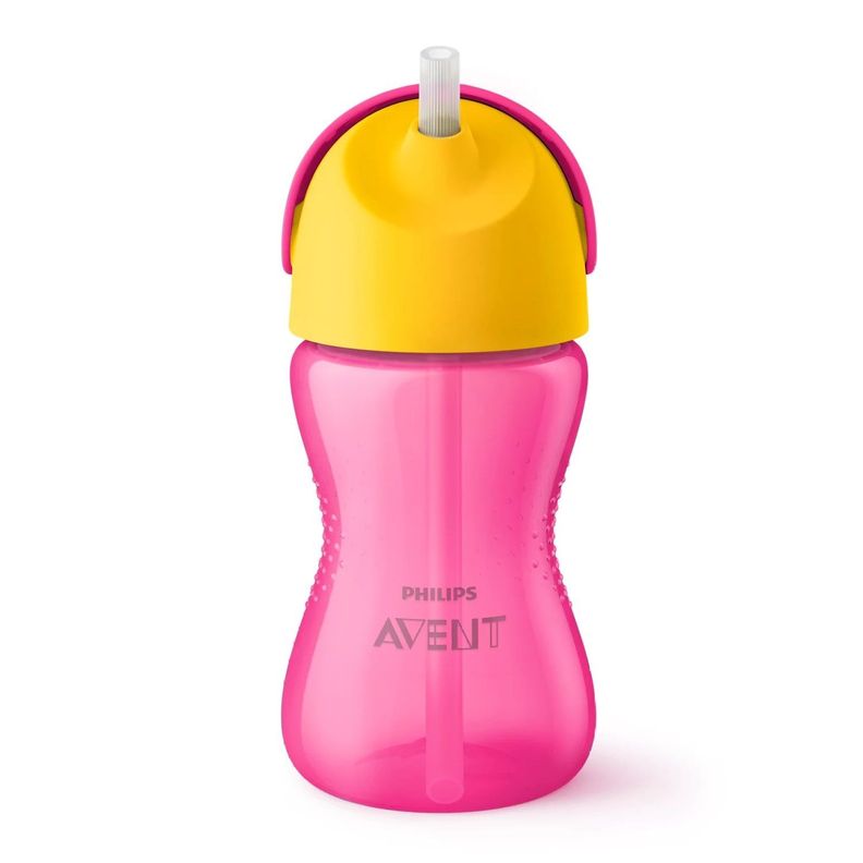 Vaso Bombilla Flexible 300ml Avent Dino Rosado 12m+ SCF798/02