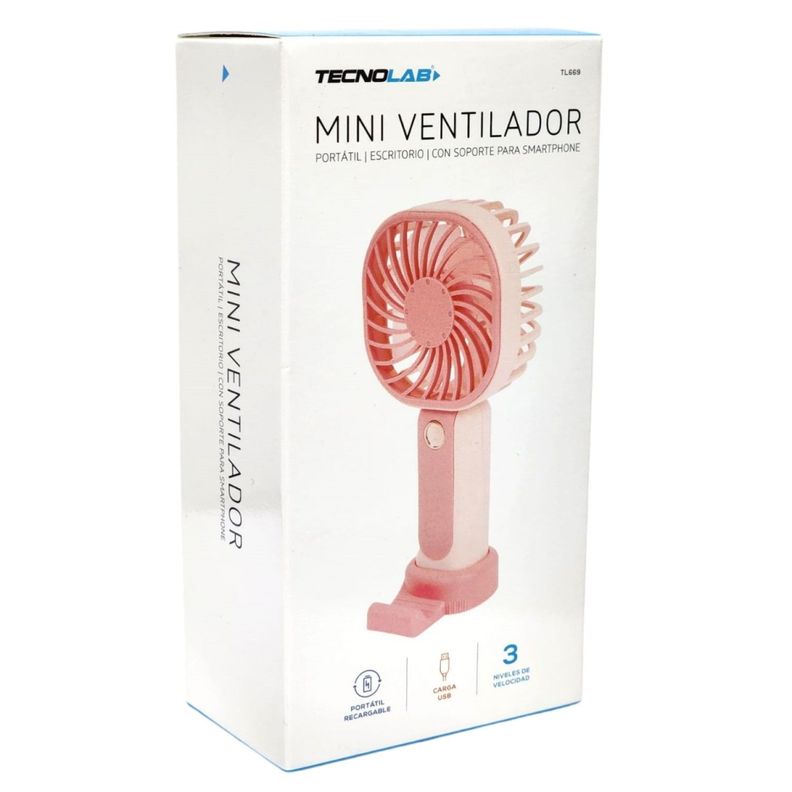 Mini Ventilador Recargable Portátil Rosa Tecnolab TL669P-5