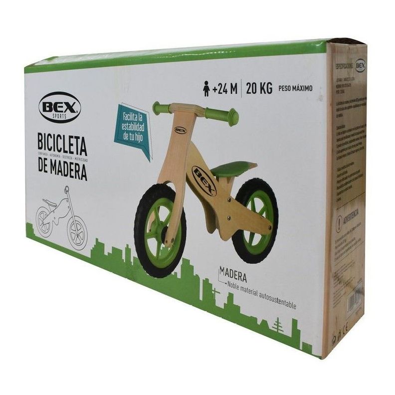 Bicicleta Madera Equilibrio Aprendizaje Sin Pedal Verde Bex-4